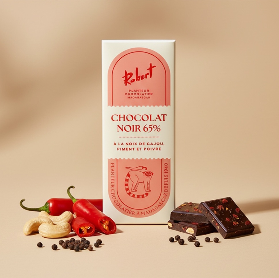 Mini Tablette Chocolat Noir 65% à la Noix de Cajou Piment et Poivre