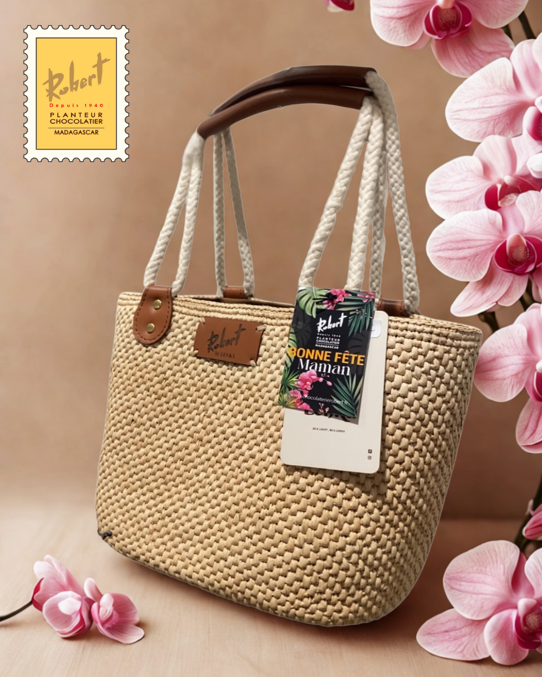 [SACRBLANC] Sac en Raphia aux teintes "Chocolat Blanc"