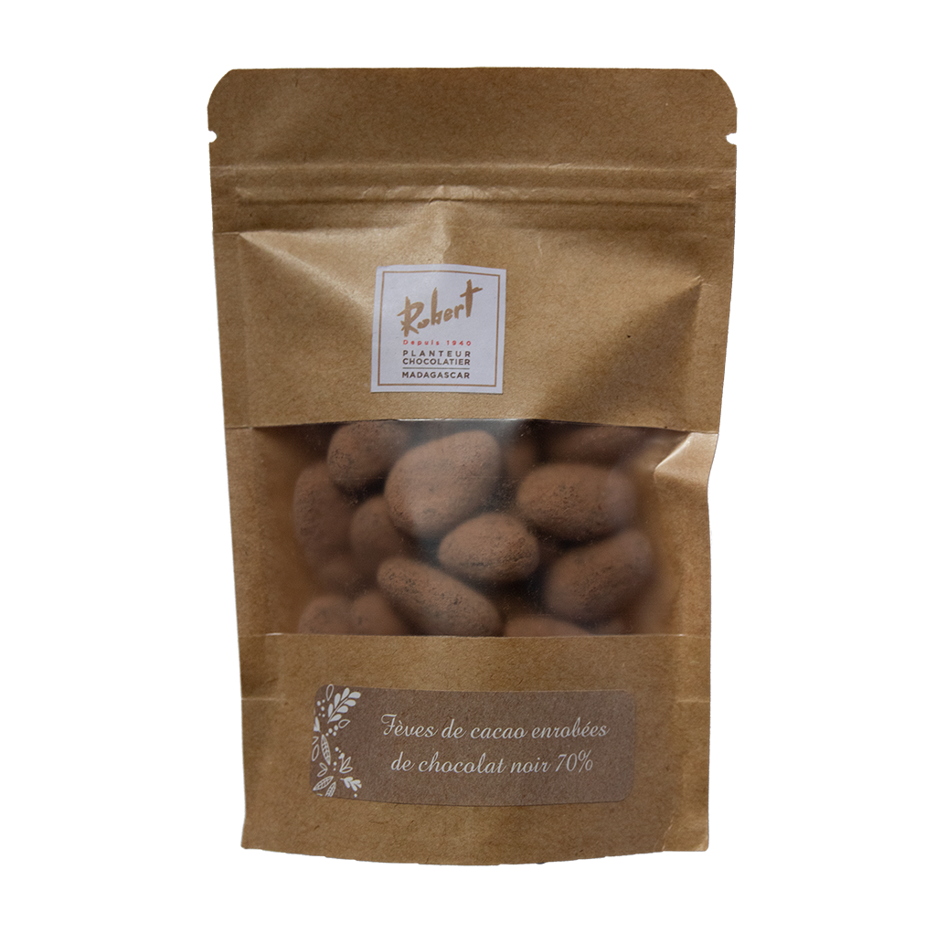 Fèves Entières torréfiées enrobées de Chocolat noir 70% - 50 G