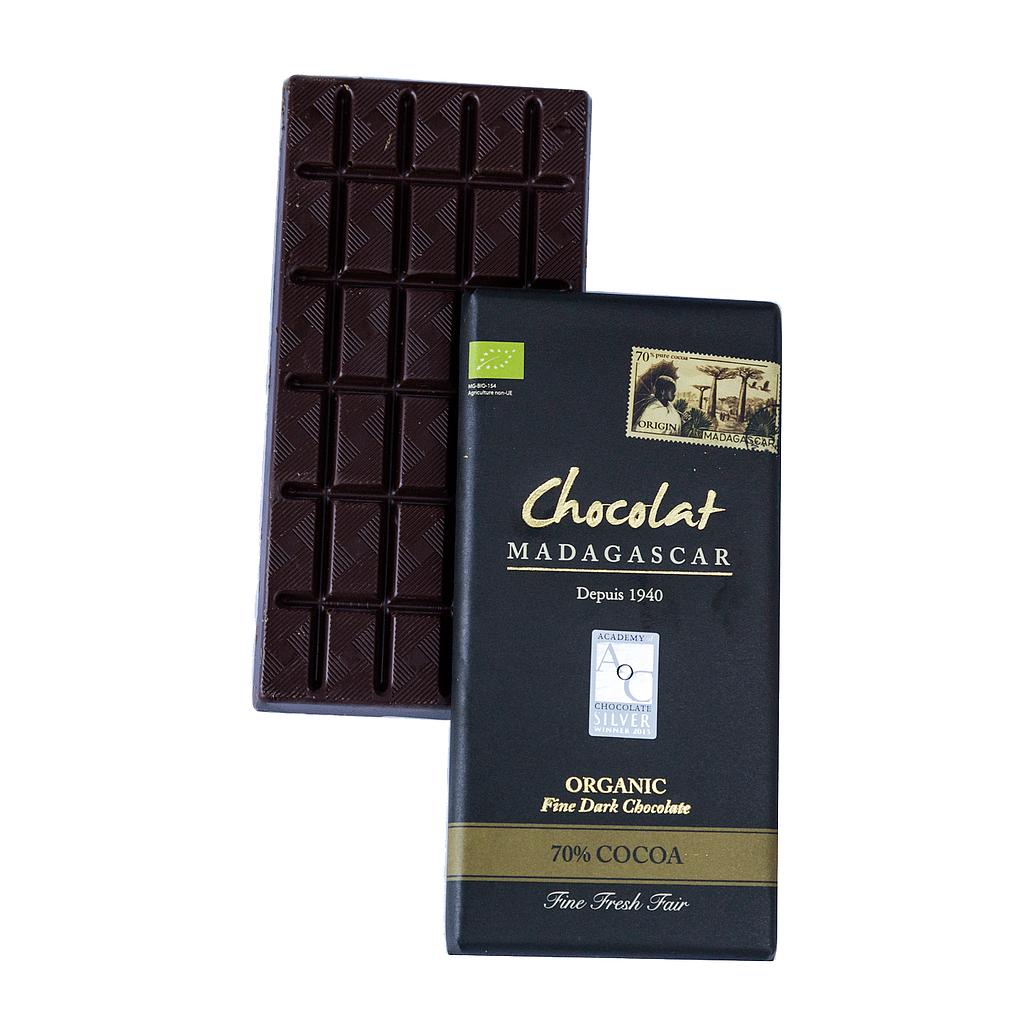 Tablette de chocolat noir 70%, certifiées BIO - Médaillée d'Argent Academy of Chocolate