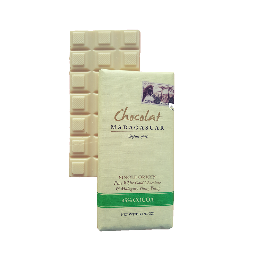 Tablette de chocolat blanc 45% à l'Ylang Ylang - PROMO DLUO courte
