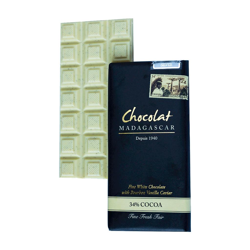 Tablette de chocolat blanc 37% au caviar de vanille, médaillée d'argent - Découvrez les recettes confectionnées avec cette tablette dans notre rubrique RECETTE