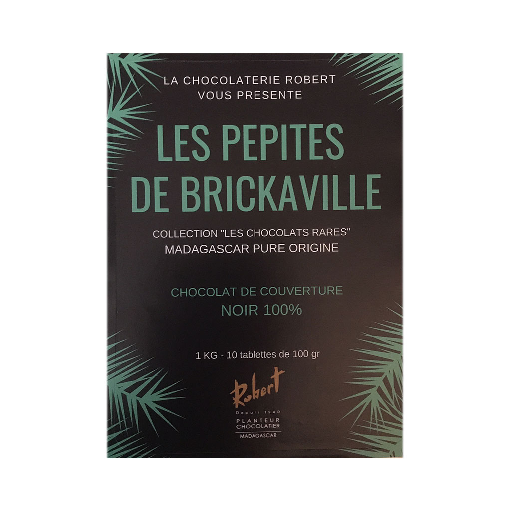 1kg de chocolat de couverture noir 100% LES PEPITES DE BRICKAVILLE - Récolte 2021 - Collection &quot;Grands Crus et Rares&quot;