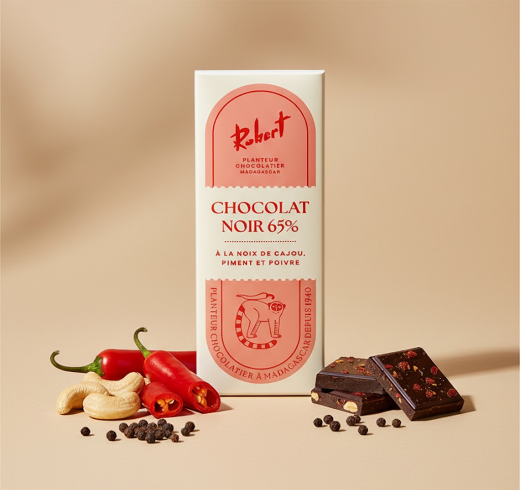 Mini Tablette Chocolat Noir 65% à la Noix de Cajou Piment et Poivre