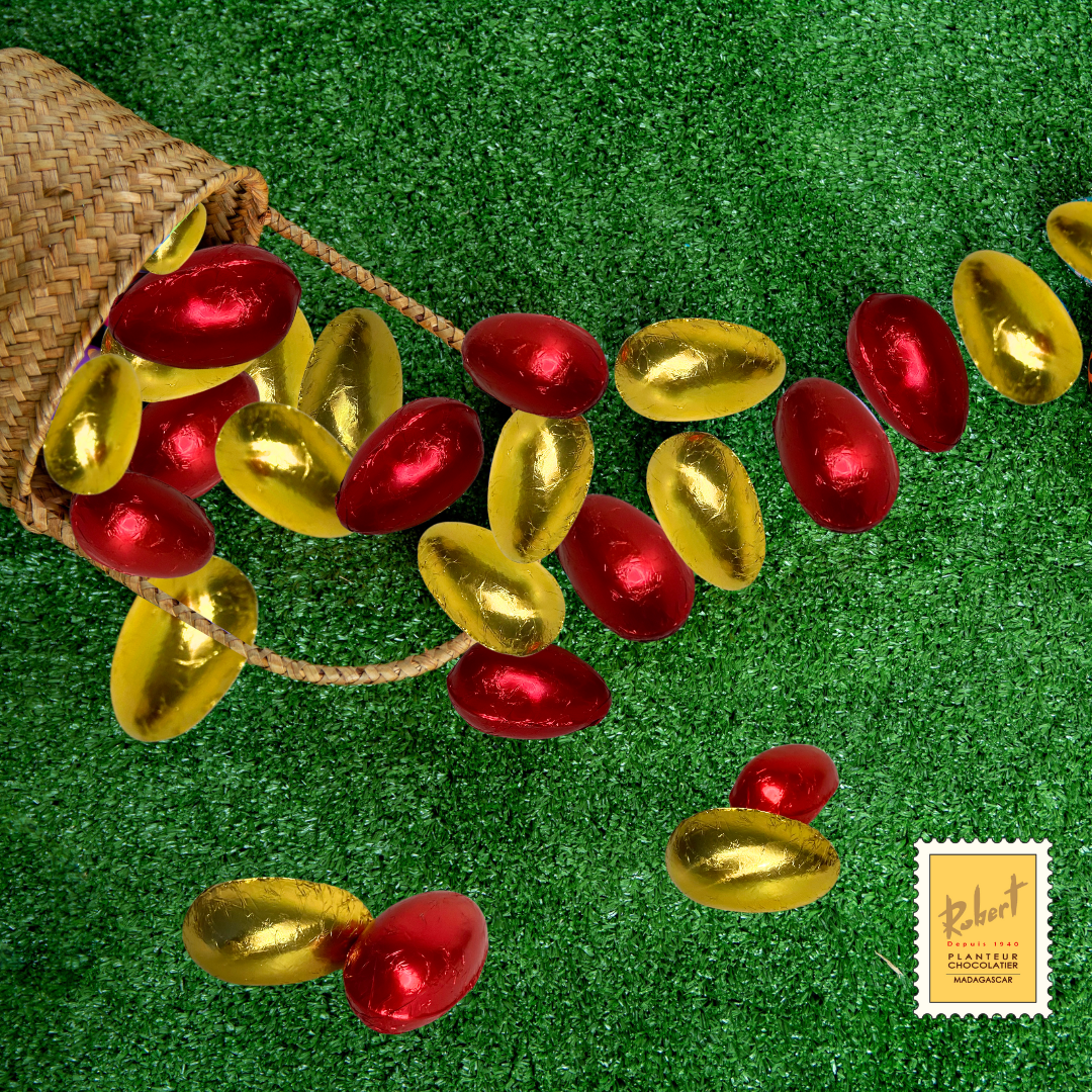 [PAQUES2] Assortiment œufs de Pâques pralinés, chocolat noir et chocolat lait Pure Origine Madagascar - 180 g